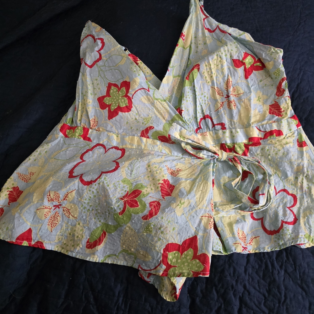 Modcloth Floral Wrap Top in Red and Green